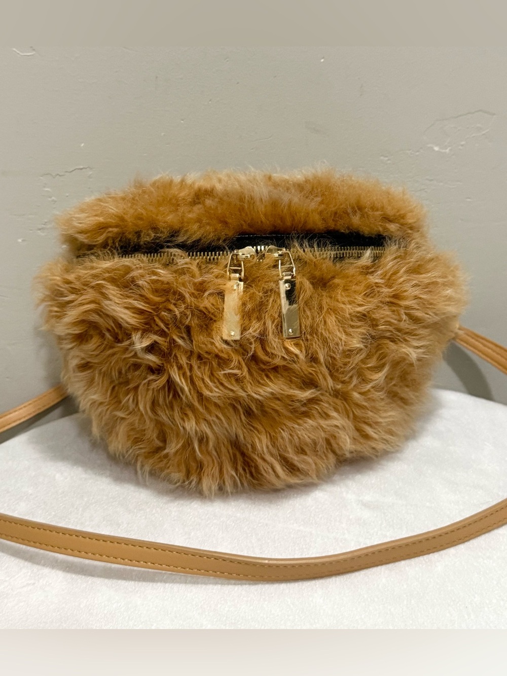 Handmade Curly Shearling Leather Bum Bag, Chest Bag & Crossbody, Multi-Use Bag
